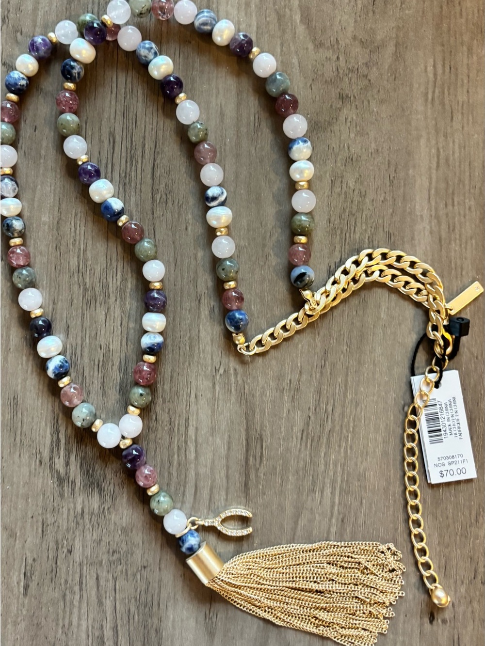 WHITE HOUSE BLACK MARKET Beaded Multicolor Stone Tassel Necklace - Gold Accents